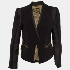 Etro Black Cady Button Front Fitted Jacket M