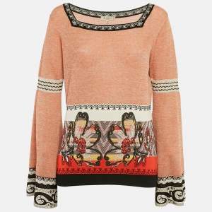 Etro Orange/Multicolor Patterned Knit Wide Sleeve Sweater M