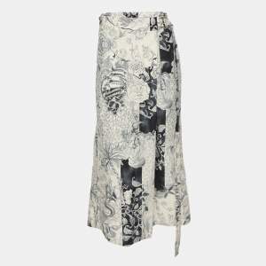 Etro White/Grey Painterly Cotton Wrap Maxi Skirt L