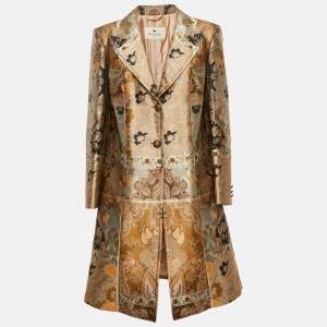 Etro Multicolor Brocade Button Front Mid-Length Coat L