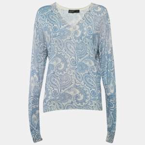 Etro Blue Paisley Print Wool & Silk Sweater M