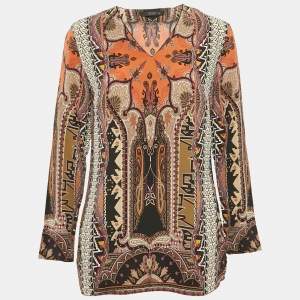 Etro Brown Paisley Print Silk V-Neck Blouse L