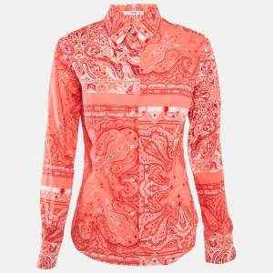 Etro Coral Pink Paisley Print Cotton Button Front Shirt M 
