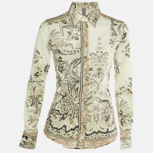 Etro Cream Floral Paisley Print Cotton Button Front Shirt S 