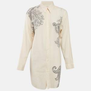 Etro Cream Paisley Print Cotton Blend Long Sleeve Shirt M