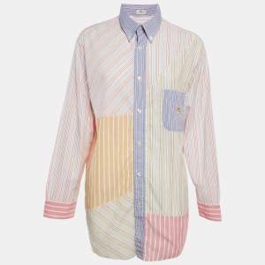 Etro Multicolor Striped Cotton Paneled Oversized Shirt M