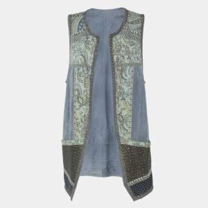 Etro Multicolor Printed Suede Chain Detail Top M