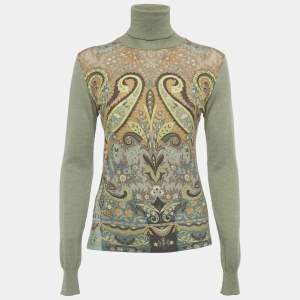 Pre Owned Etro Green Paisley Print Jersey Pullover M