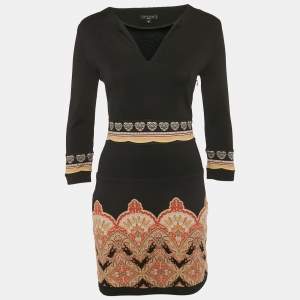 Pre Owned Etro Black Printed Jersey Mini Dress M