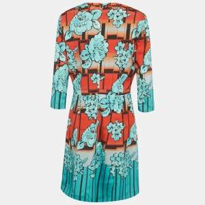 Pre Owned Etro Blue /Orange Floral Print Crepe Short Dress L