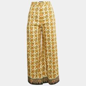 Pre Owned Etro Yellow Printed Cotton Wide Leg Trousers M
