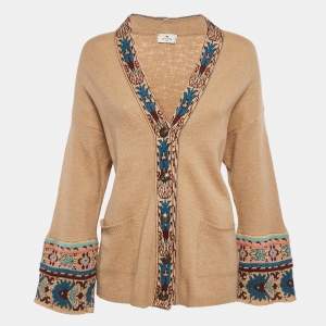 Pre Owned Etro Beige Intarsia Wool Blend Cardigan L