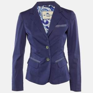 Pre Owned Etro Blue Cotton Single Breasted Blazer S