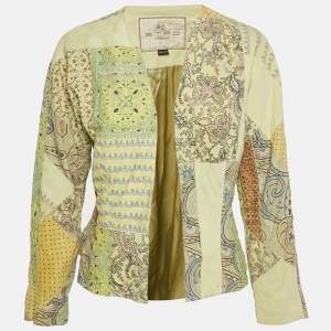 Pre Owned Etro Green Paisley Print Suede Jacket M