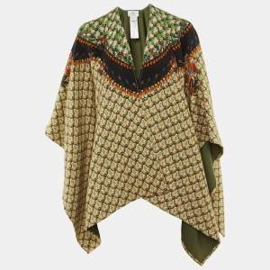 Pre Owned Etro Green/Beige Floral Print Wool Cape One Size