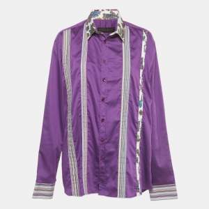 Pre Owned Etro Purple Striped Paisley Print Cotton Shirt M