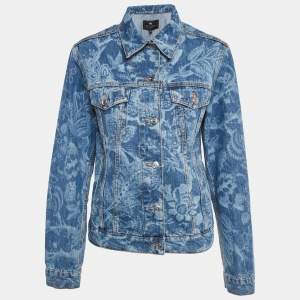 Pre Owned Etro Blue Floral Pattern Denim Jacket M