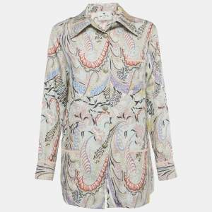 مملوكة مسبقًا Etro Blue Paisley Print Silk Long Sleeve Shirt S