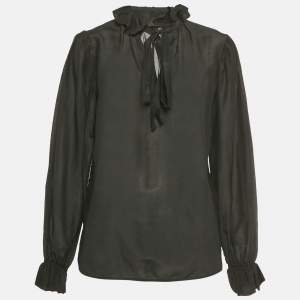مملوكة مسبقًا Etro Black Cotton & Silk Ruffled Blouse S
