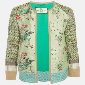 مملوكة مسبقًا Etro Green Floral Jacquard & Tweed Shrug S