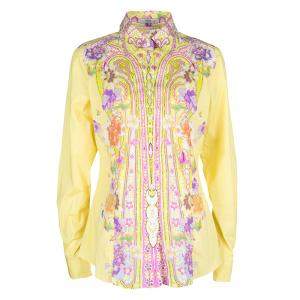 Pre Owned Etro Yellow Floral Printed Cotton Long Sleeve Button Front Shirt L