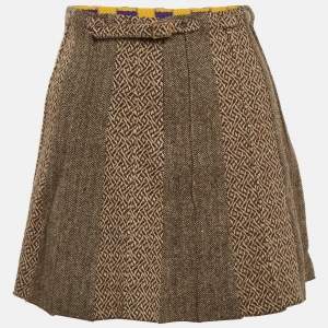 Pre Owned Etro Brown Striped Tweed Mini Skirt S