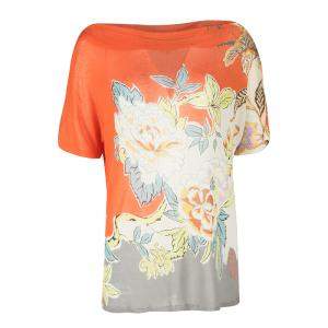 Pre Owned Etro Multicolor Knit Floral Printed Boat Neck Top M