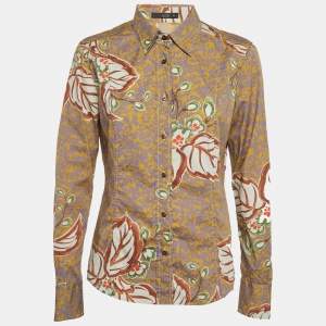 مملوكة مسبقًا Etro Yellow Printed Cotton Long Sleeve Shirt L