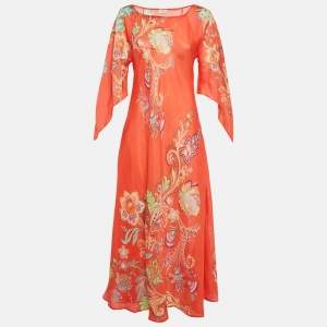 Pre Owned فستان إيترو طويل قماش الرامي بنقشة بيسلي برتقالي مقاس وسط