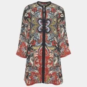 Pre Owned Etro Multicolour Floral Print Tweed Mid Length Coat S