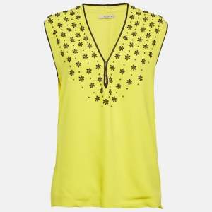 مملوكة مسبقًا Etro Yellow Embellished Crepe Sleeveless Top L