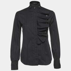 Pre Owned قميص إيترو قطن أسود مخطط مزخرف بكشكشة صغير