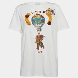 Pre Owned تيشيرت قطن مطبوع إيترو أبيض مقاس متوسط (ميديم)