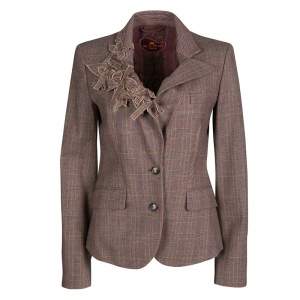 Etro Multicolor Houndstooth Plaid Floral Applique Detail Wool Blazer M