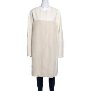 Pre Owned Etro Cream Alpaca Wool Faux Fur Mix Media Over Coat L