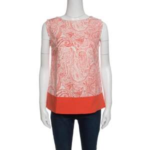 Etro Orange and White Paisley Print Sleeveless Top S