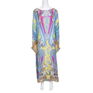 Pre Owned Etro Multicolor Printed Silk Gauze Long Sleeve Dress M