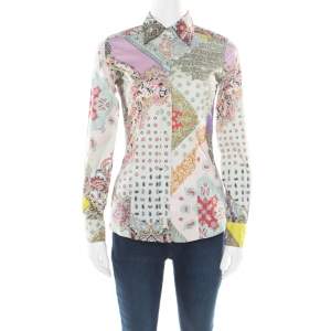 Pre Owned Etro Multicolor Printed Stretch Cotton Long Sleeve Button Front Shirt S