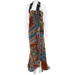 Pre Owned Etro Multicolor Printed Silk Bustier Maxi Wrap Dress M