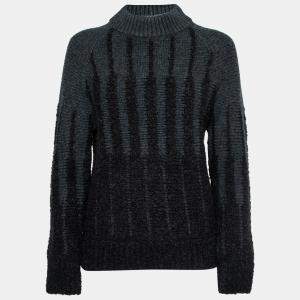 Etro Charcoal Grey Wool and Alpaca Textured Knit Long Sleeve High Sweater S