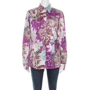 Pre Owned Etro Multicolor Paisley Print Cotton Stretch Button Front Shirt L