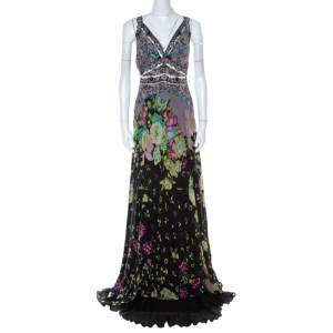Pre Owned Etro Multicolor Printed Crisscross Back V-Neck Long Dress L