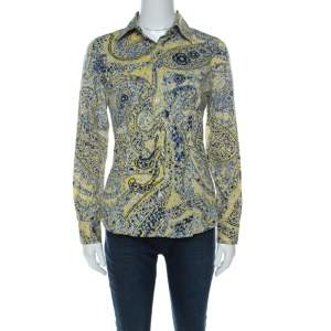 Etro Yellow Paisley Print Cotton Button Front Blouse S