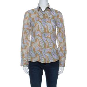 Etro Multicolor Paisley Print Linen Long Sleeve Button Front Shirt S