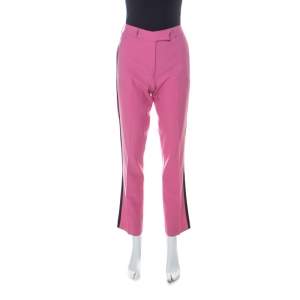 Pre Owned Etro Pink Crepe Wool Contrast Side Stripe Detail Tapered Trousers S