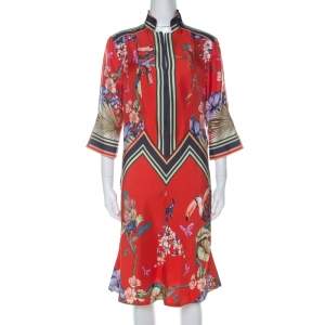 Pre Owned Etro Red Printed Silk Midi Dress M