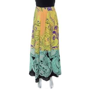 Pre Owned Etro Multicolor Printed Silk Front Pleat Detail Maxi Skirt M