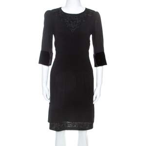 Pre Owned Etro Black Crepe Embroidery Detail Dress M