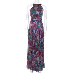 Pre Owned Etro Multicolor Printed Silk Ruched Waist Maxi Dress M