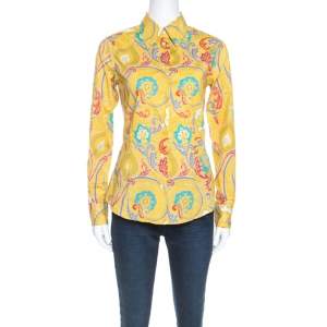 Pre Owned Etro Yellow Paisley Printed Stretch Cotton Long Sleeve Shirt S